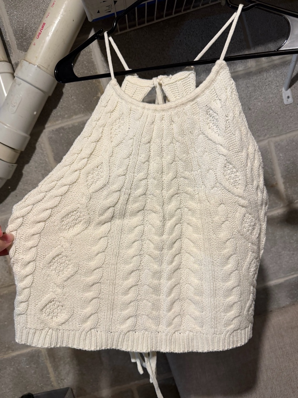 Papermoon Cream Cable-Knit Halter Tank Top